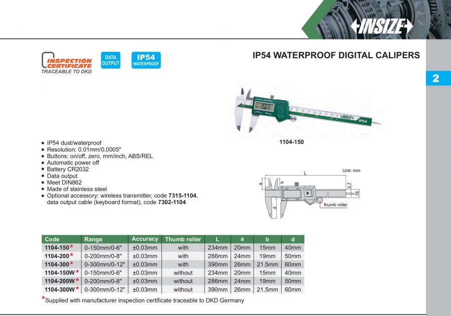 Thước cặp điện tử IP54 Insize series 1104