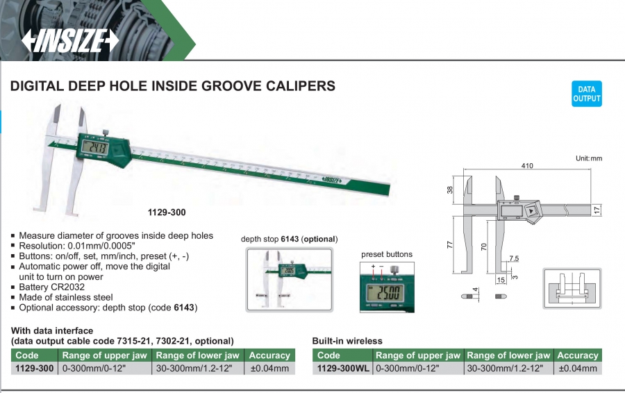 Thước cặp điện tử đo rãnh trong ngàm sâu Insize series 1129