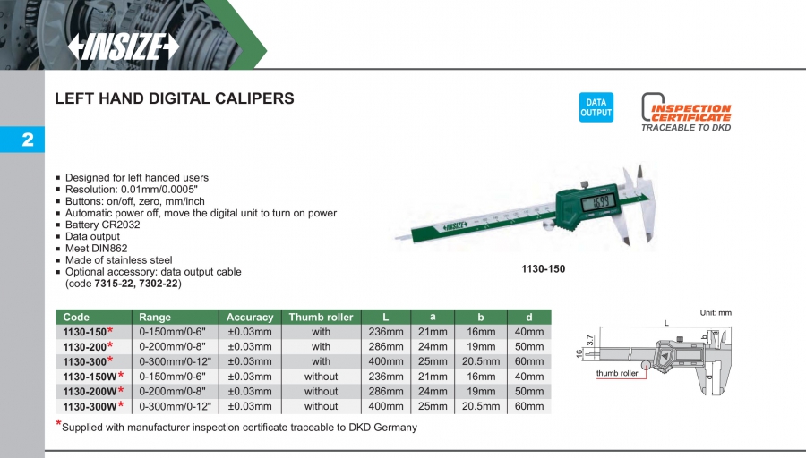 Thước cặp điện tử tay trái Insize series 1130