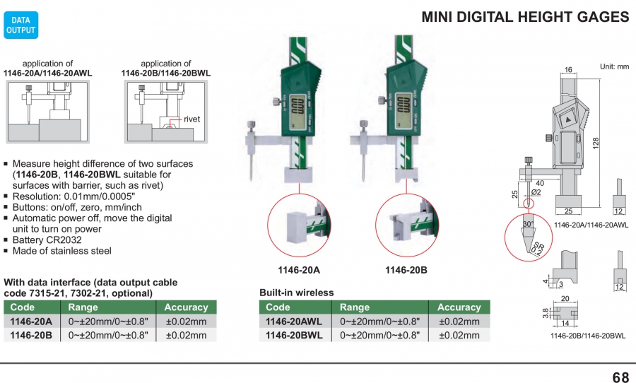 Thước đo cao điện tử mini Insize series 1146