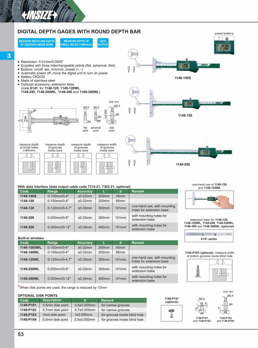 Thước đo sâu điện tử thanh đo tròn Insize series 1148