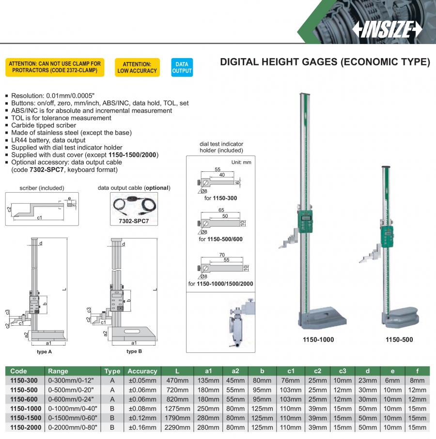 Thước đo cao điện tử giá rẻ Insize series 1150