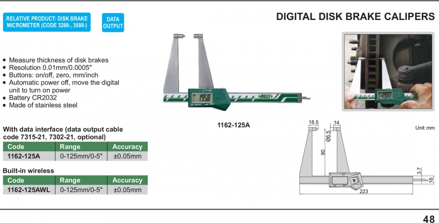 Thước cặp điện tử đo phanh đĩa Insize 1162-150A; 1162-150AWL