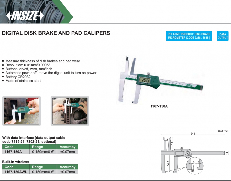 Thước cặp đo phanh đĩa và má phanh 1167-150A; 1167-150AWL