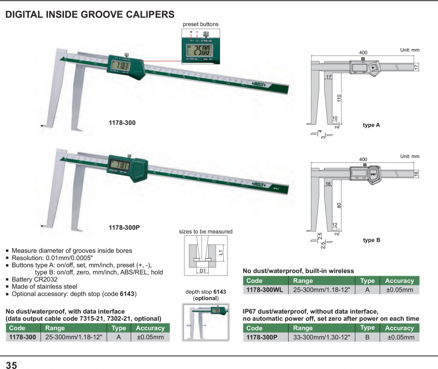 Thước cặp điện tử đo rãnh trong Insize series 1178