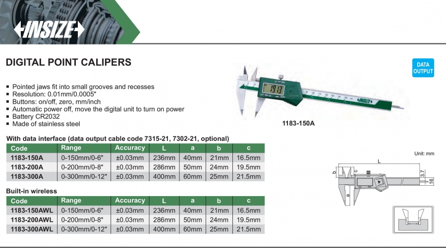 Thước cặp điện tử đo điểm Insize series 1183