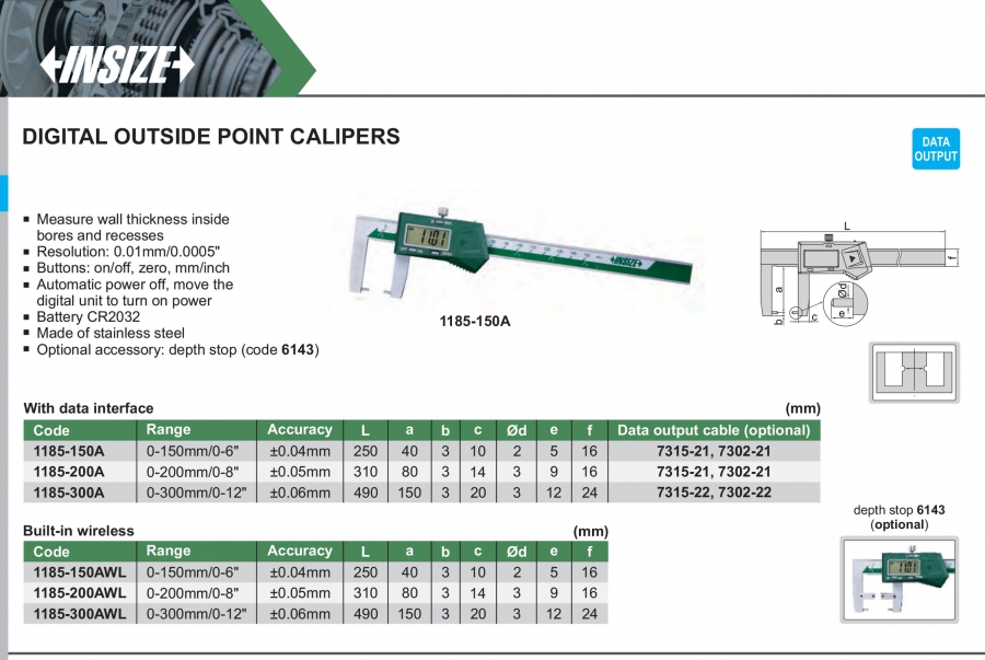 Thước cặp điện tử đo cổ trục dạng điểm Insize series 1185