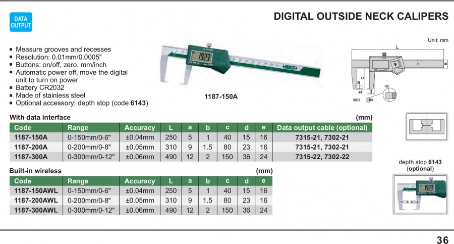 Thước cặp điện tử đo cổ trục Insize series 1187