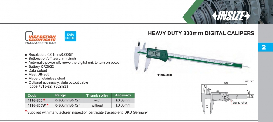 Thước cặp điện tử cỡ lớn 300mm Insize series 1196