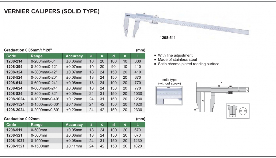 Thước cặp cơ khí loại lớn Insize  series 1208