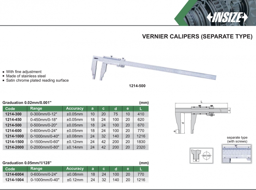 Thước cặp cơ khí loại lớn Insize series 1214