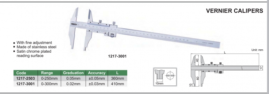 Thước cặp cơ khí có điều chỉnh tinh Insize series 1217