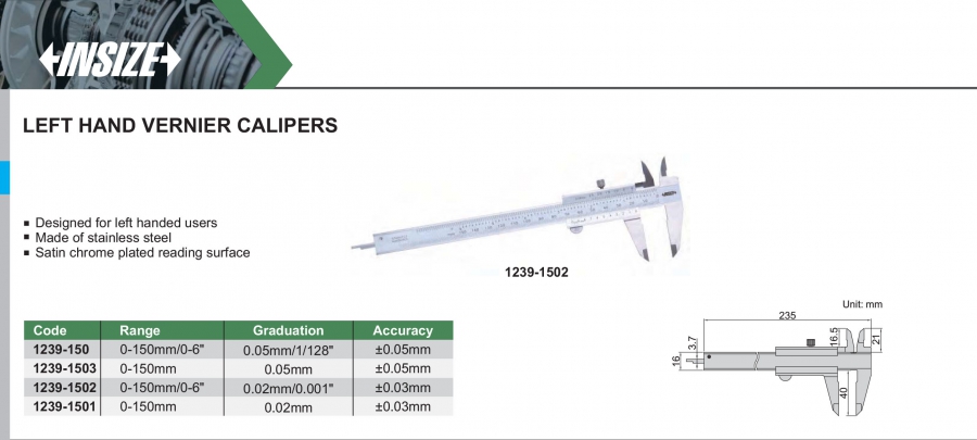 Thước cặp cơ khí tay trái Insize series 1239