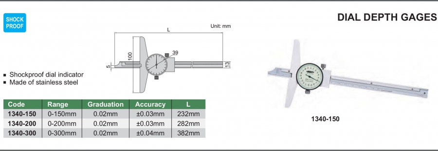 Thước đo sâu đồng hồ Insize 1340-150; 1340-200; 1340-300