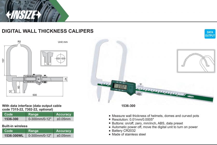 Thước cặp điện tử đo thành ống Insize 1536-300; 1536-300WL