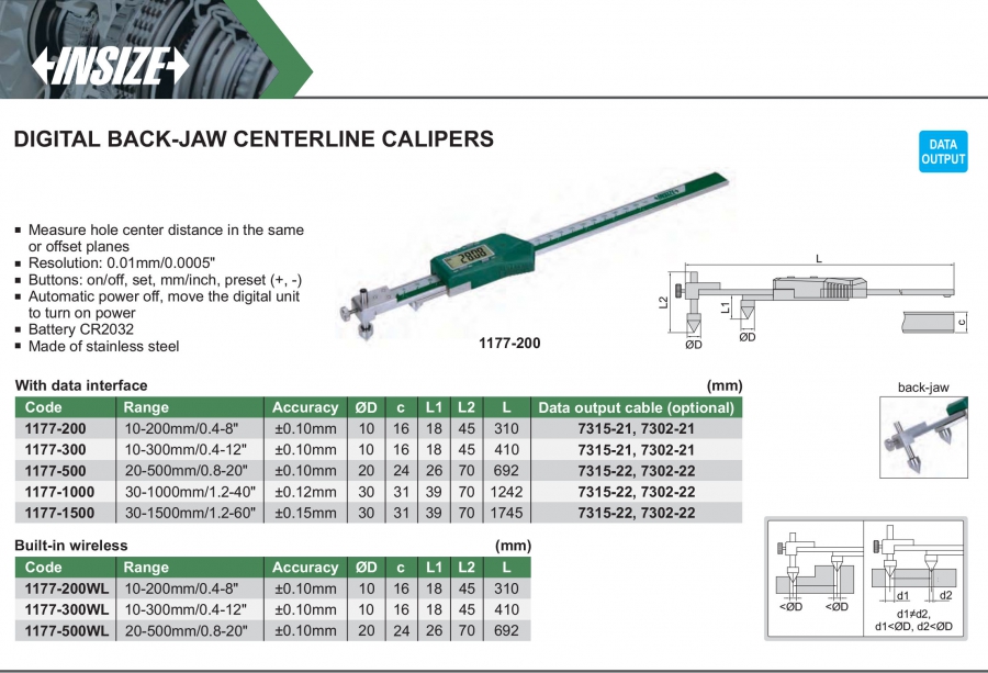 Thước cặp điện tử đo khoảng cách tâm Insize series 1177