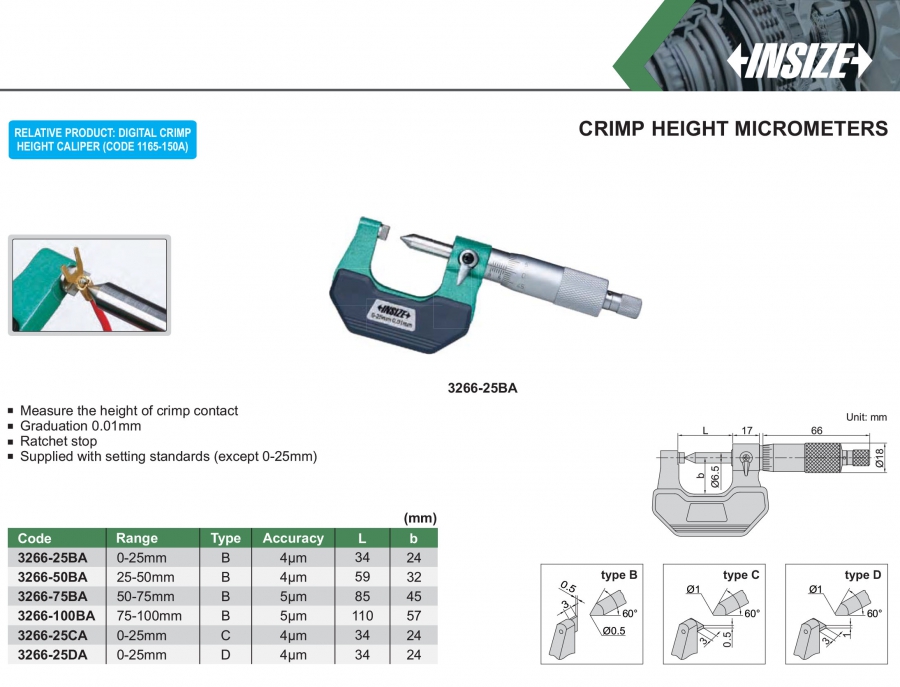 Panme cơ khí đo nếp gấp Insize seres 3266