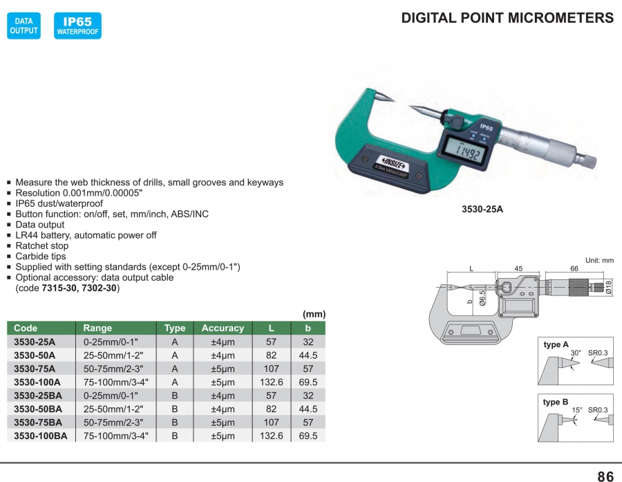 Panme điện tử đo điểm Insize series 3530