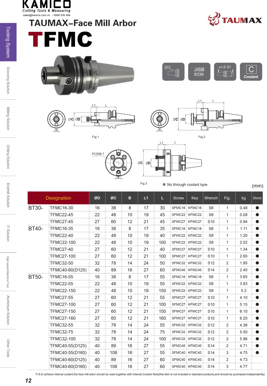 Đầu kẹp dao phay mặt TFMC chuôi BT Taumax