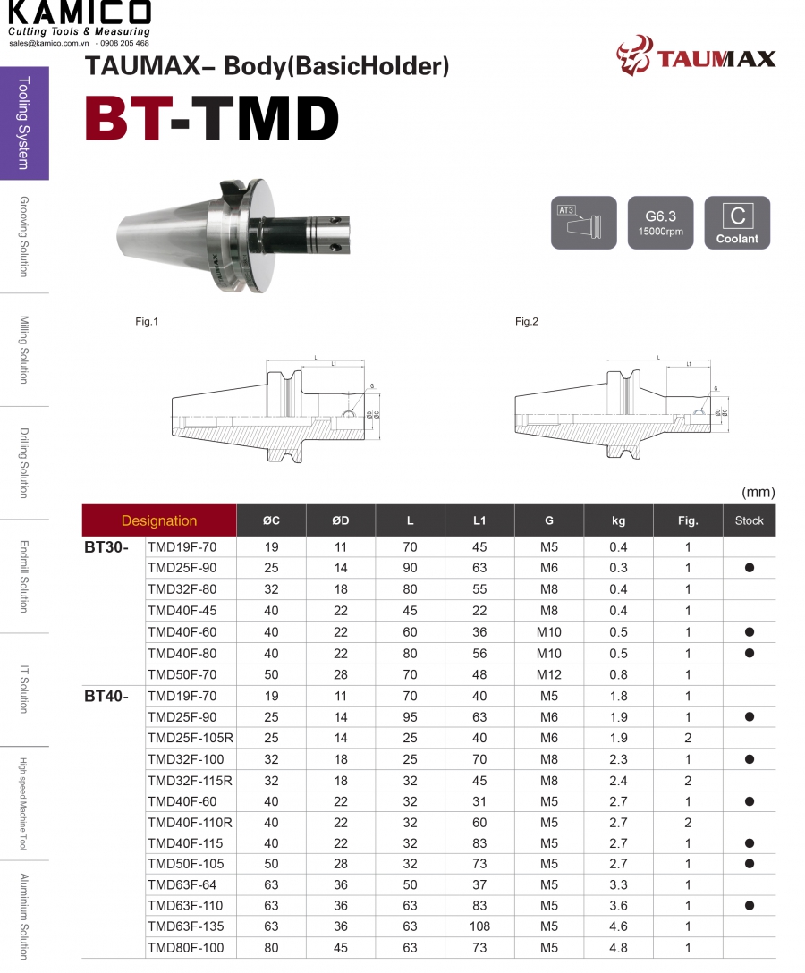 Đầu kẹp dao doa TMD chuôi BT30, BT40 Taumax