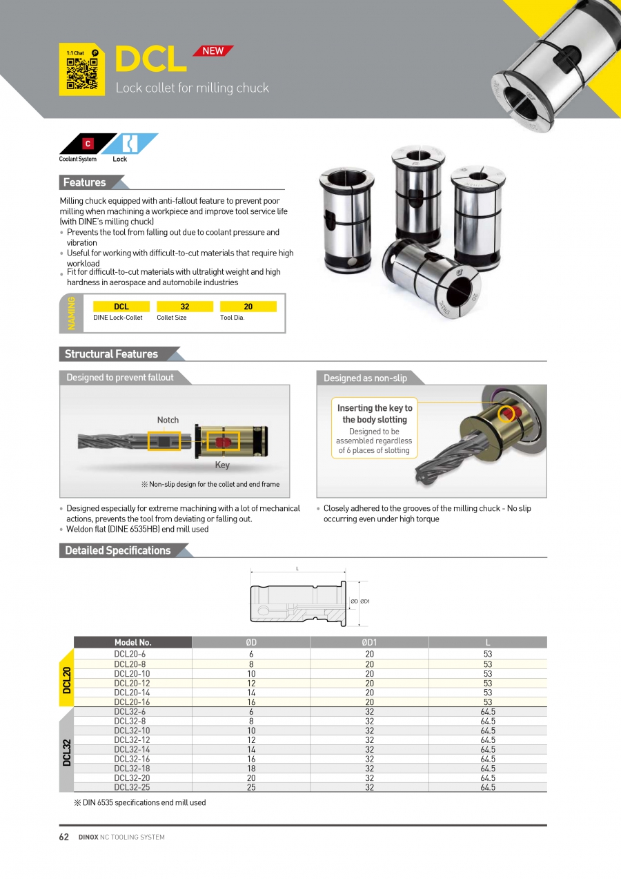 Collet DCL cho đầu kẹp dao phay Dinox