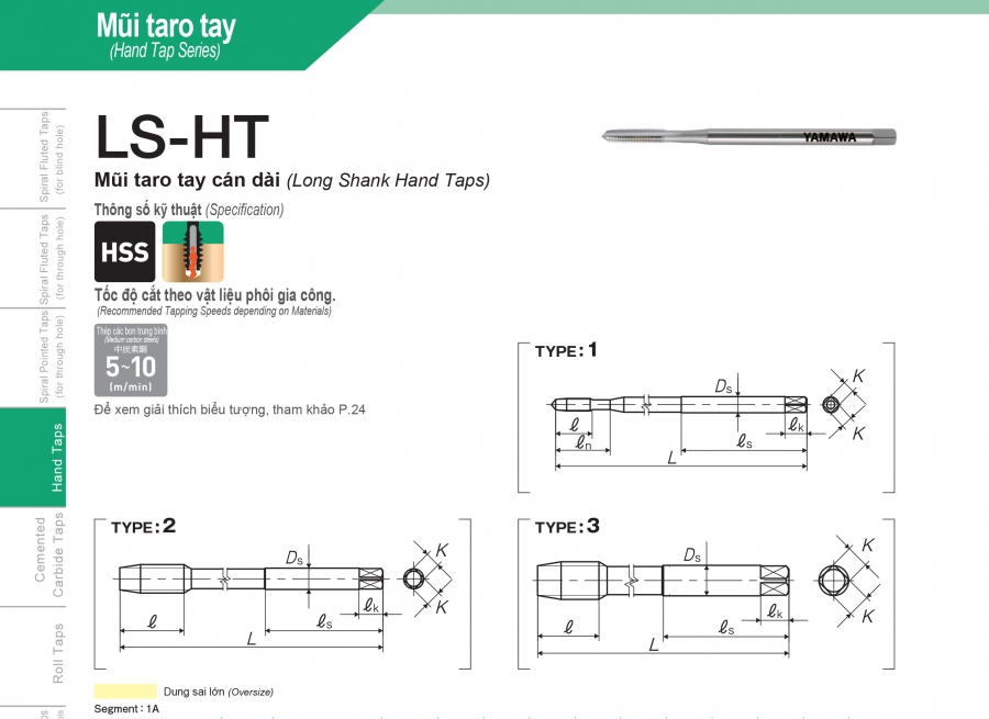 Mũi taro tay cán dài LS-HT Yamawa hệ Mét (M14-M30)