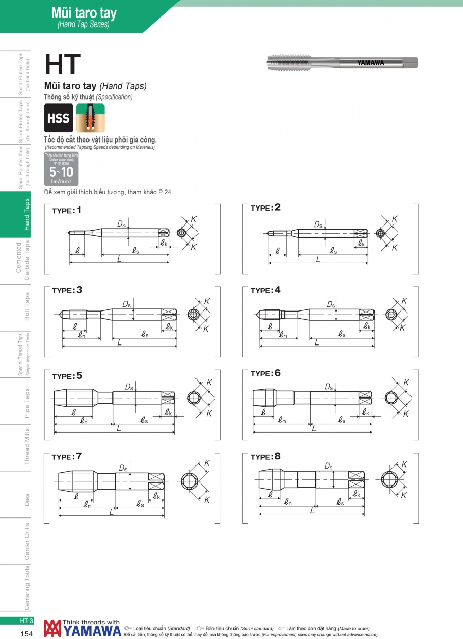 Mũi taro tay HT Yamawa hệ Mét (M1-M4)