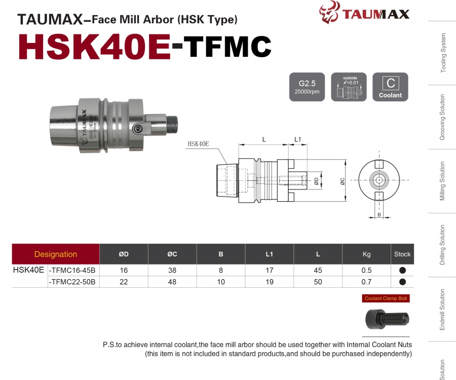 Đầu kẹp dao phay mặt TFMC chuôi HSK40E Taumax