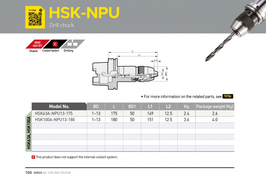 Đầu kẹp mũi khoan HSK-NPU Dinox