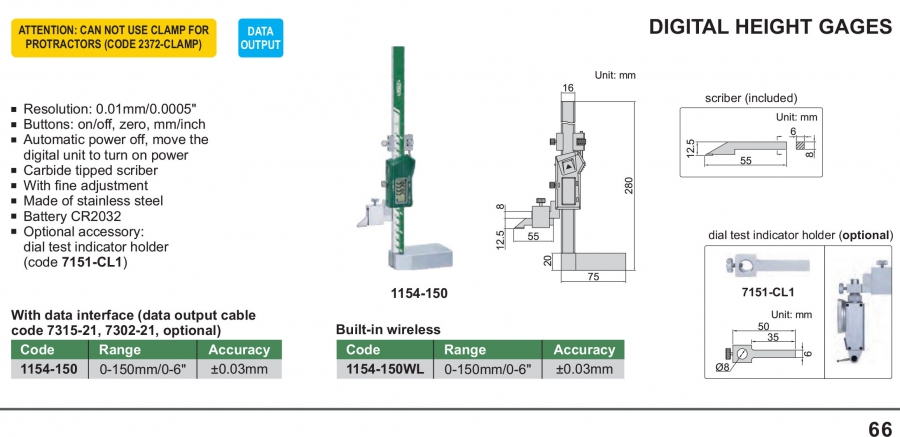 Thước đo cao điện tử 0-150mm Insize 1154-150; 1154-150WL