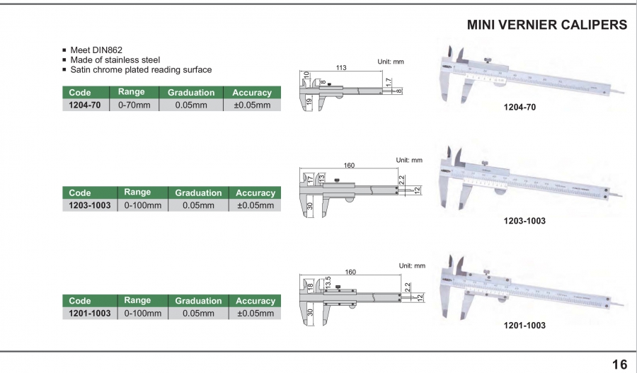 Thước cặp cơ khí Insize 1201-1003; 1203-1003; 1204-70