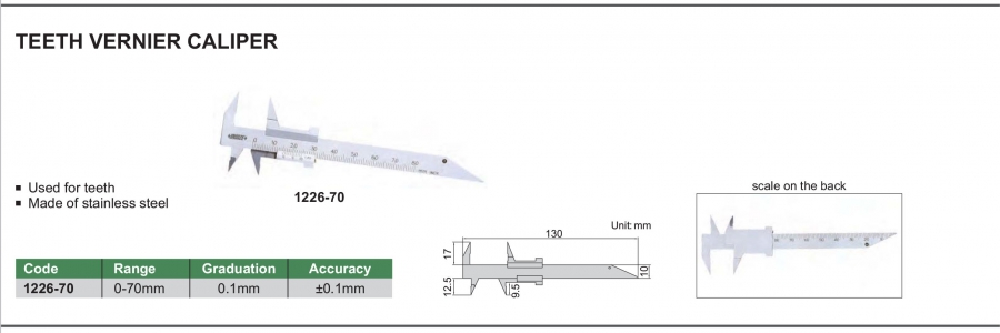 Thước cặp cơ khí đo răng Insize 1226-70