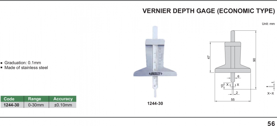 Thước đo sâu cơ khí loại rẻ 0-30mm Insize 1244-30