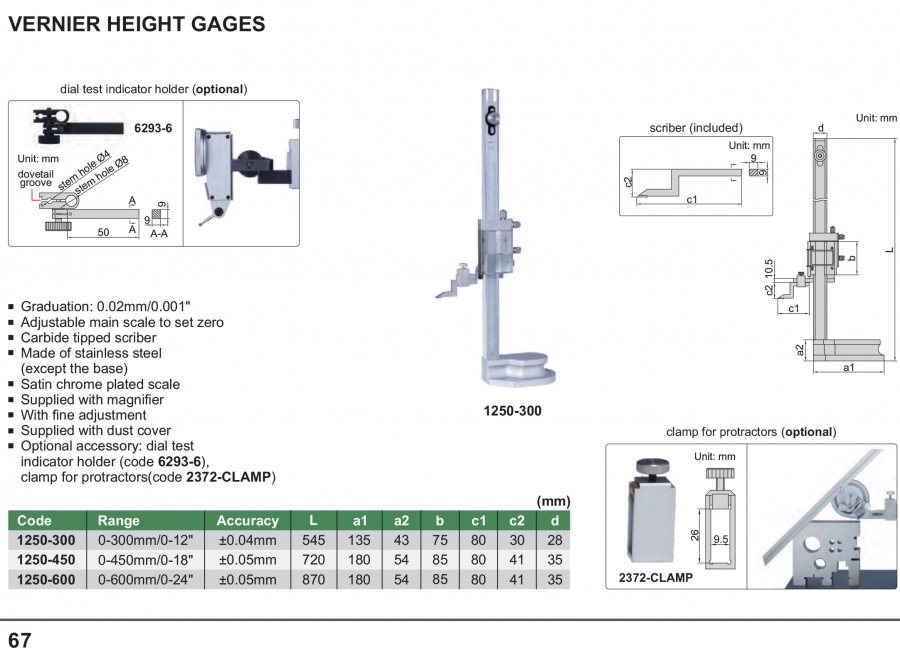 Thước đo cao cơ khí Insize 1250-300; 1250-450; 1250-600