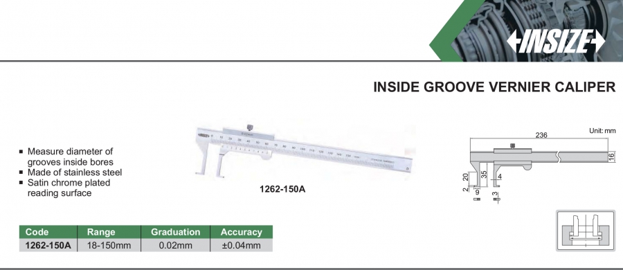 Thước cặp cơ khí đo rãnh trong Insize 1262-150A
