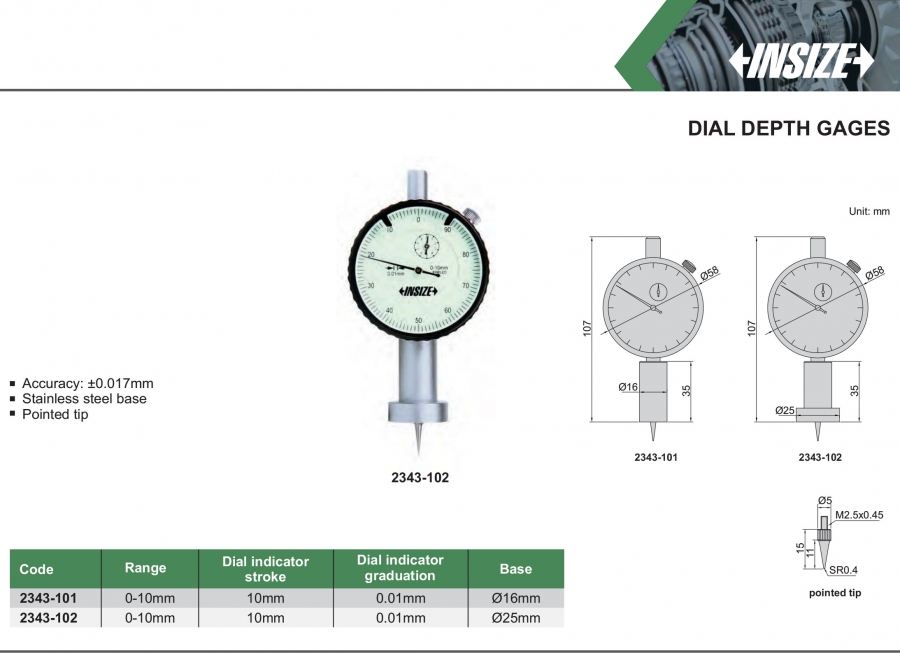 Thước đo sâu đồng hồ Insize 2343-101; 2343-102