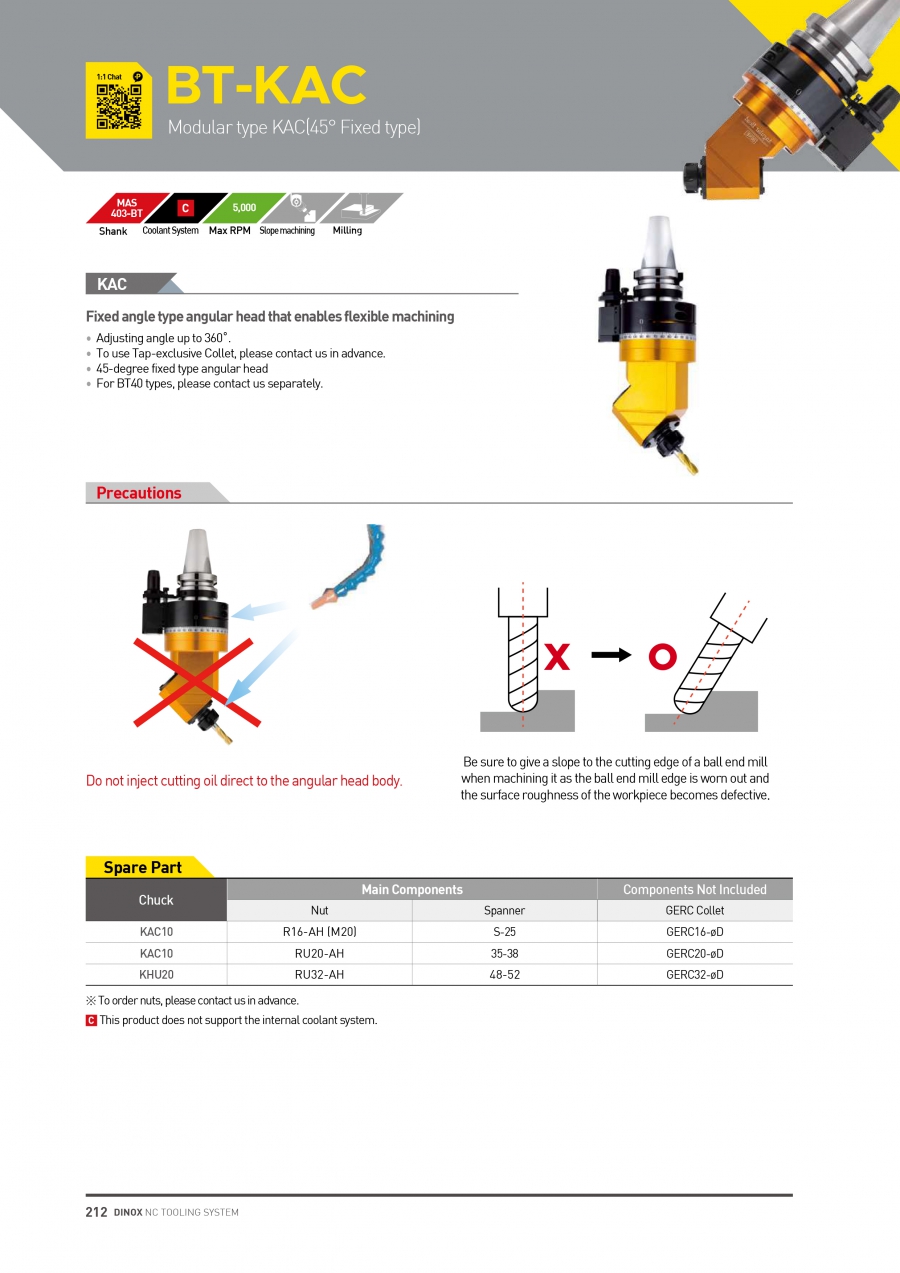 Đầu phay góc cố định 45° BT-KAC Dinox