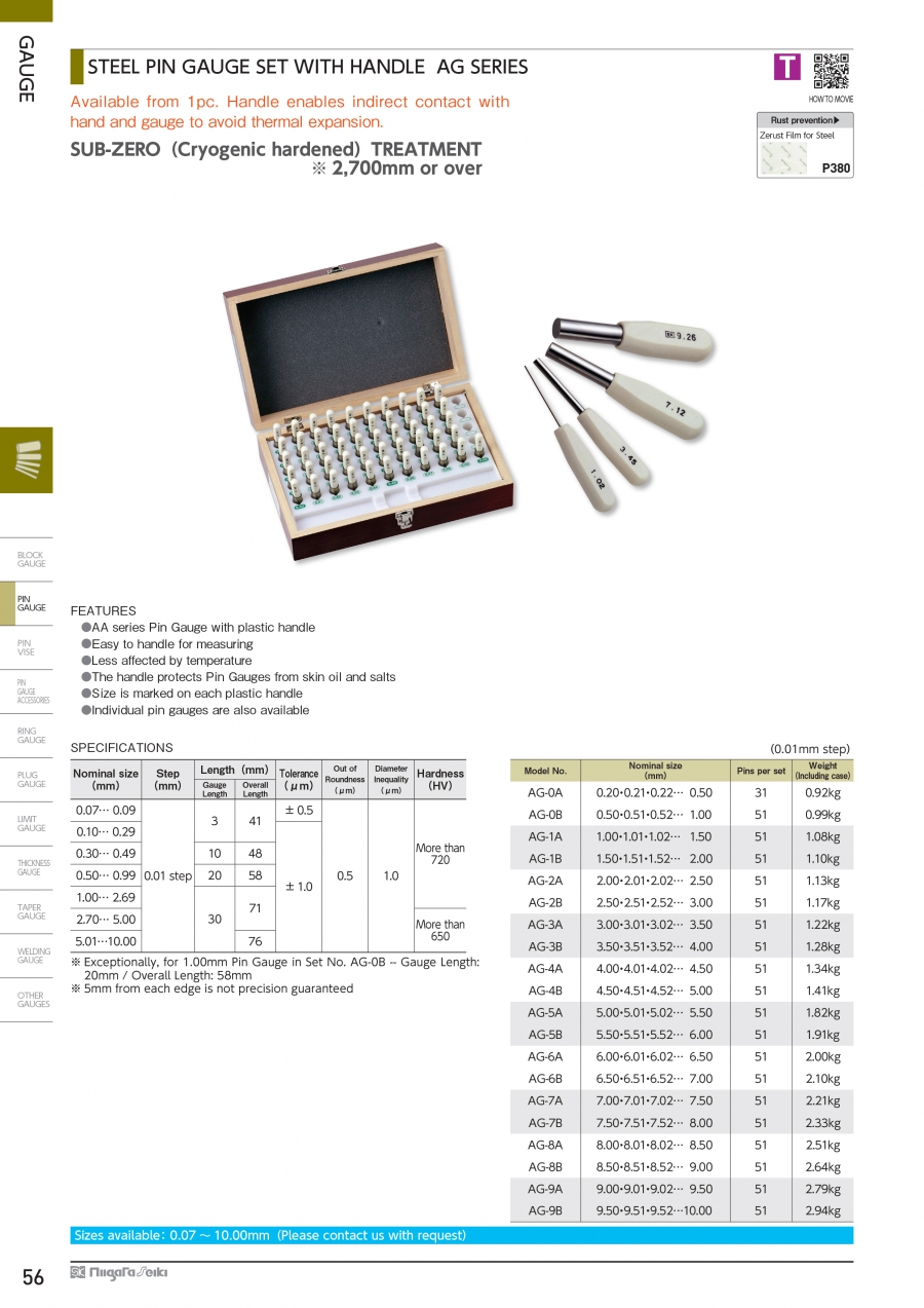 Bộ trục chuẩn thép có tay cầm Niigata Seiki series AG