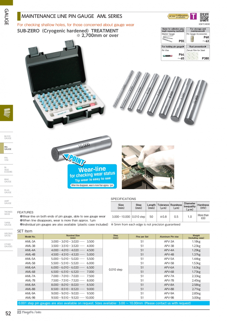 Bộ dưỡng kiểm tra đường kính lỗ Niigata Seiki series AML