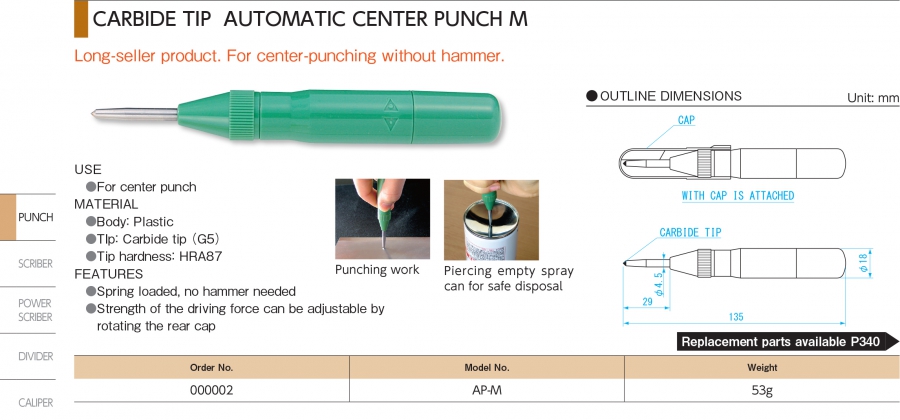 Đục lấy dấu tự động mũi hợp kim Niigata Seiki AP-M