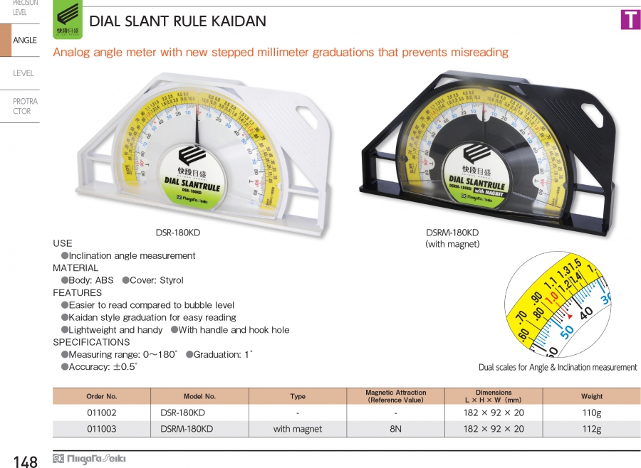 Thước đo góc đồng hồ vạch KAIDAN DSR-180KD; DSRM-180KD