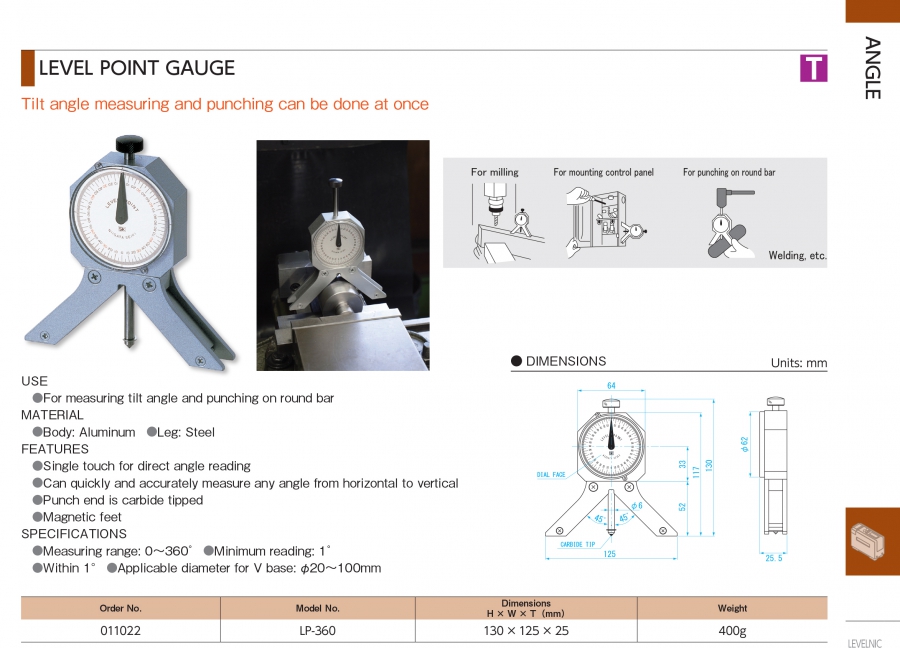 Li vô góc đo tâm Niigata Seiki LP-360