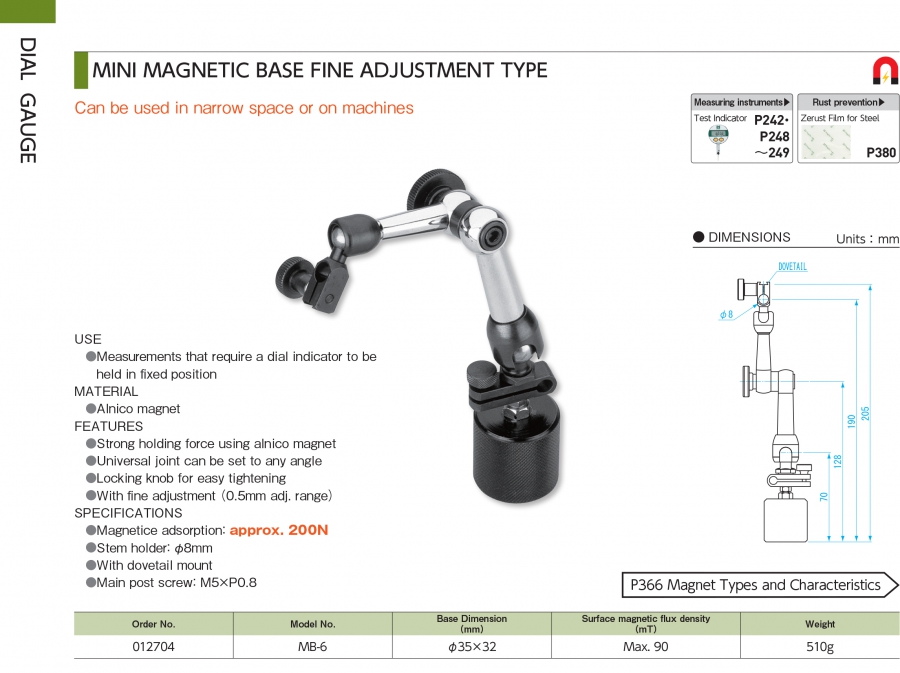 Đế từ đồng hồ so mini dạng khớp Niigata Seiki MB-6