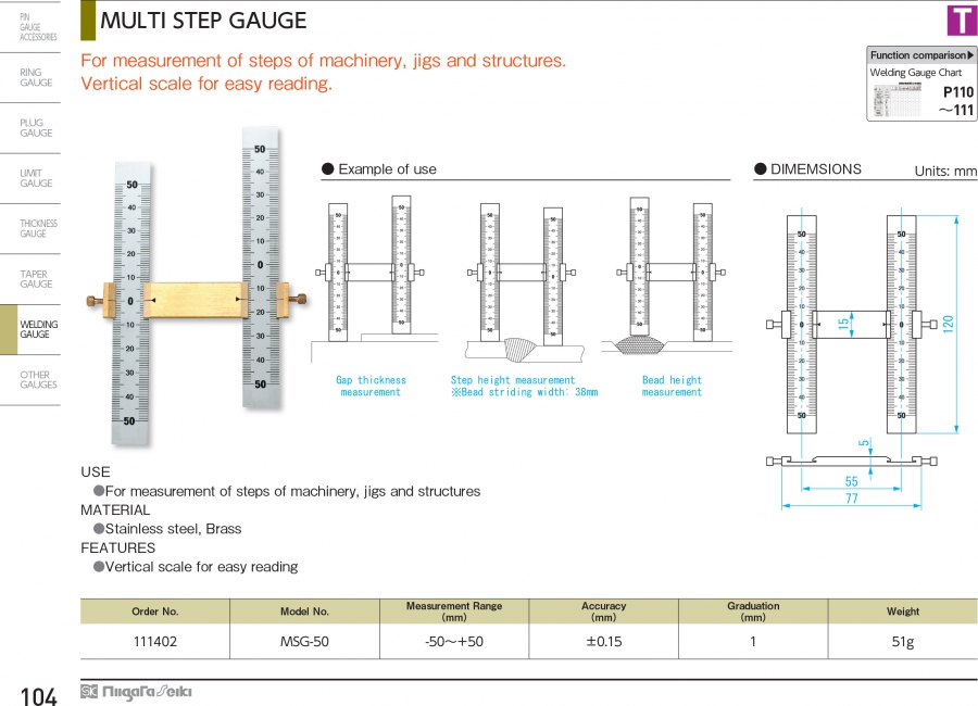 Thước đo mối hàn nhiều bậc Niigata Seiki MSG-50