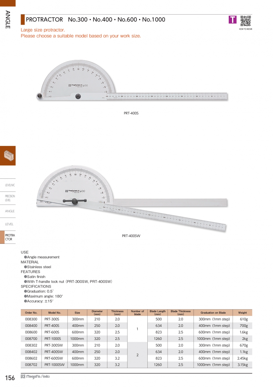 Thước đo góc loại lớn Niigata Seiki series PRT-S/ PRT-SW