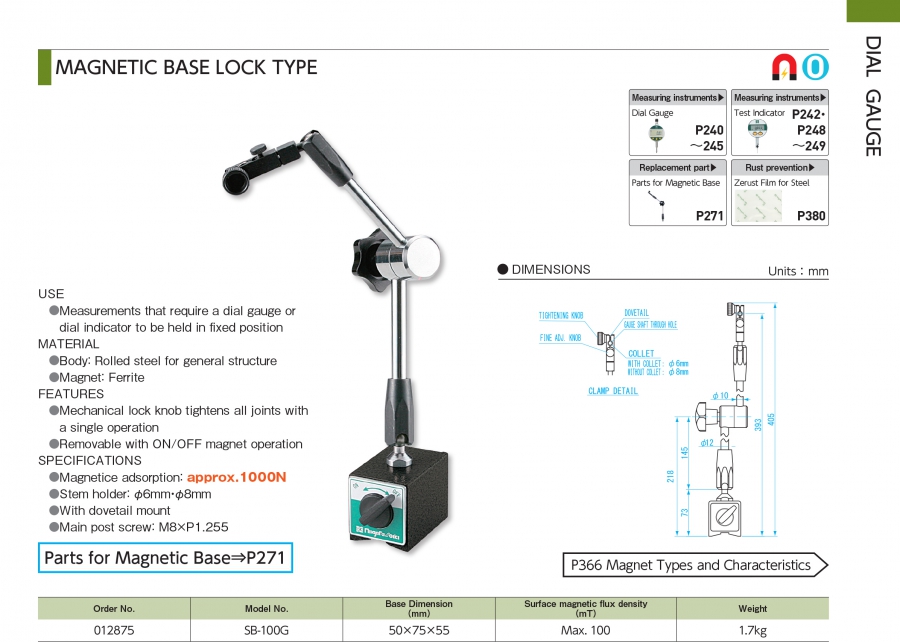Đế từ đồng hồ so dạng khớp Niigata Seiki SB-100G