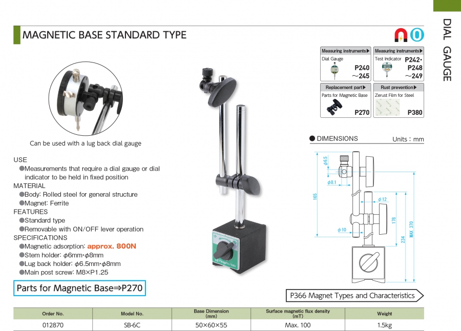 Đế từ gá đồng hồ so Niigata Seiki SB-6C
