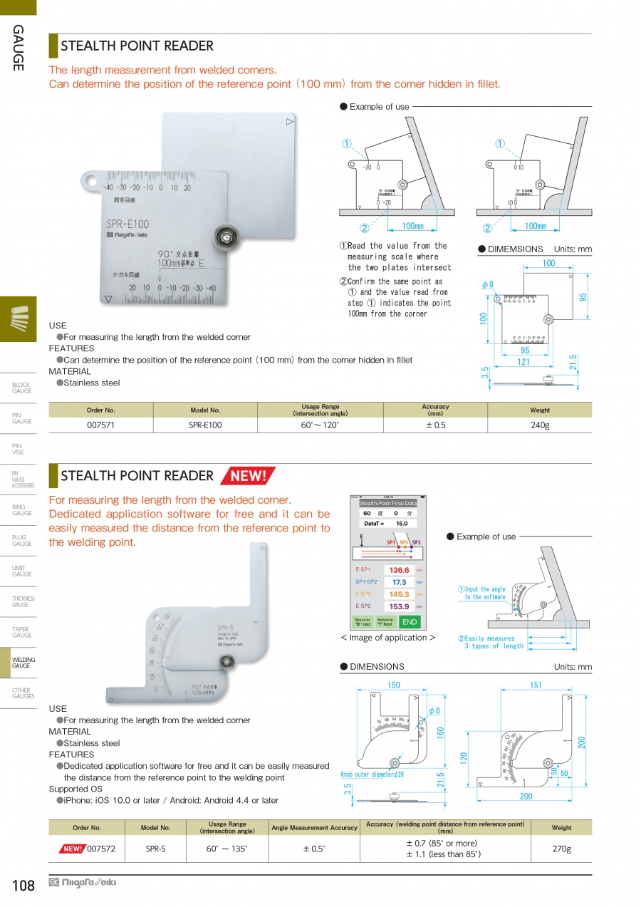 Dưỡng đo góc mối hàn Niigata Seiki SPR-E100; SPR-S