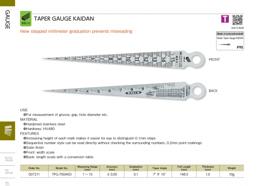 Thước đo khe hở vạch KAIDAN Niigata Seiki TPG-700AKD