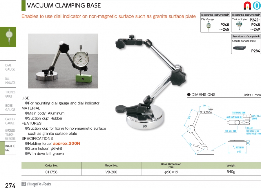 Đế chân không cho bàn đá granite Niigata Seiki VB-200